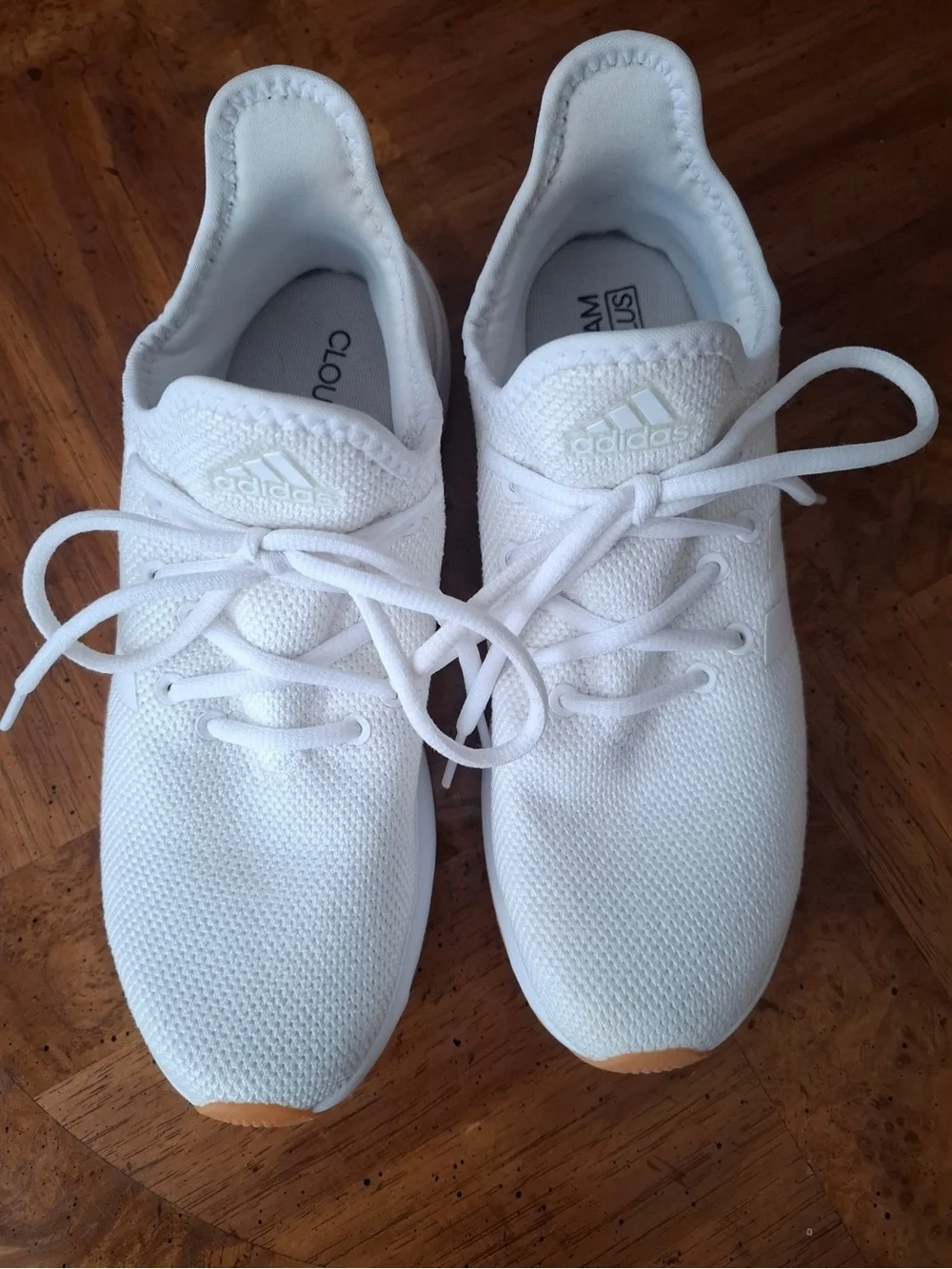adidas Women’s White Knit Athletic Sneakers with Gum Toe